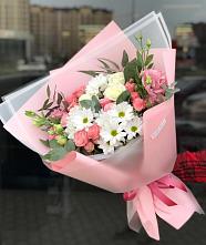 Букет цветов из:  Розы, Лизиантусы и Хризантемы в Красноармейское Чувашия